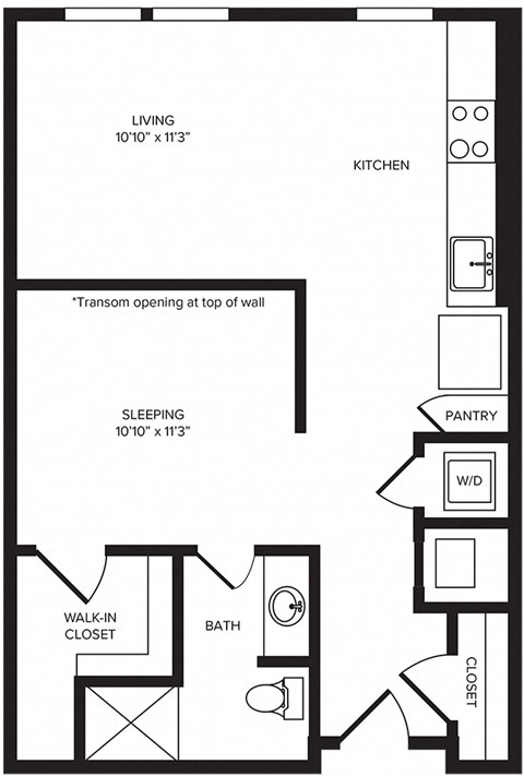 Floor plan for studio, 1 bath, 624 sqft